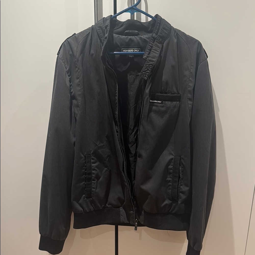 Members Only Black Bomber Jacket with Ribbed Cuffs